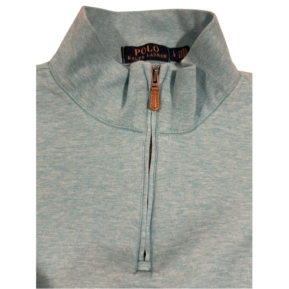 Polo Ralph Lauren Teal Yellow Pony Estate-Rib Quarter-Zip Pullover Sweater Sz LG